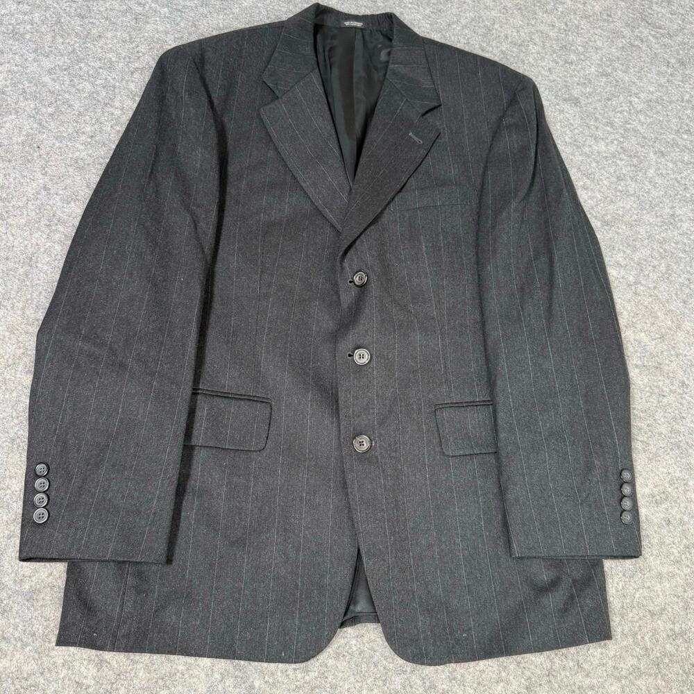 Oscar De La Renta Mens Vested Gray Pinstriped Suit Jacket